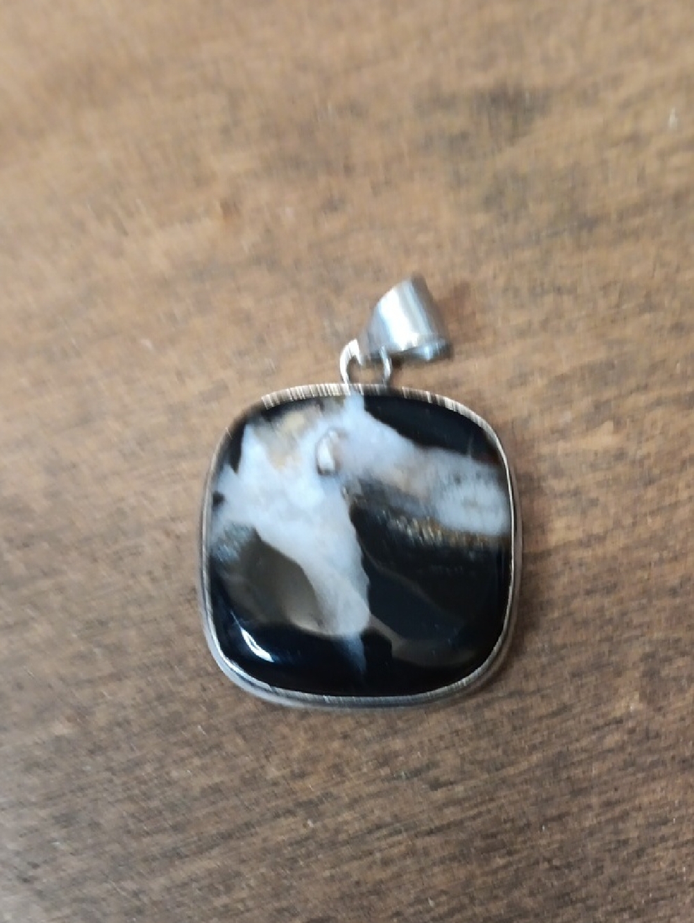 Black and White Square Gemstone Pendant Necklace